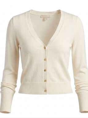 Michael Kors Cream Cotton Blend Cardigan Sweater With Gold Buttons Size XL